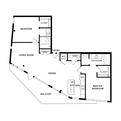 Floor plan for 2 beds, 2.5 baths, 1531 sqft